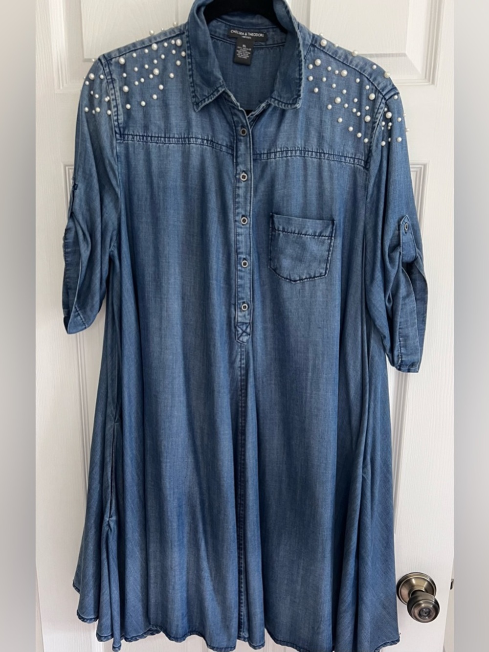 EUC  Blue Chambray Pearl-Detail A line  Dress